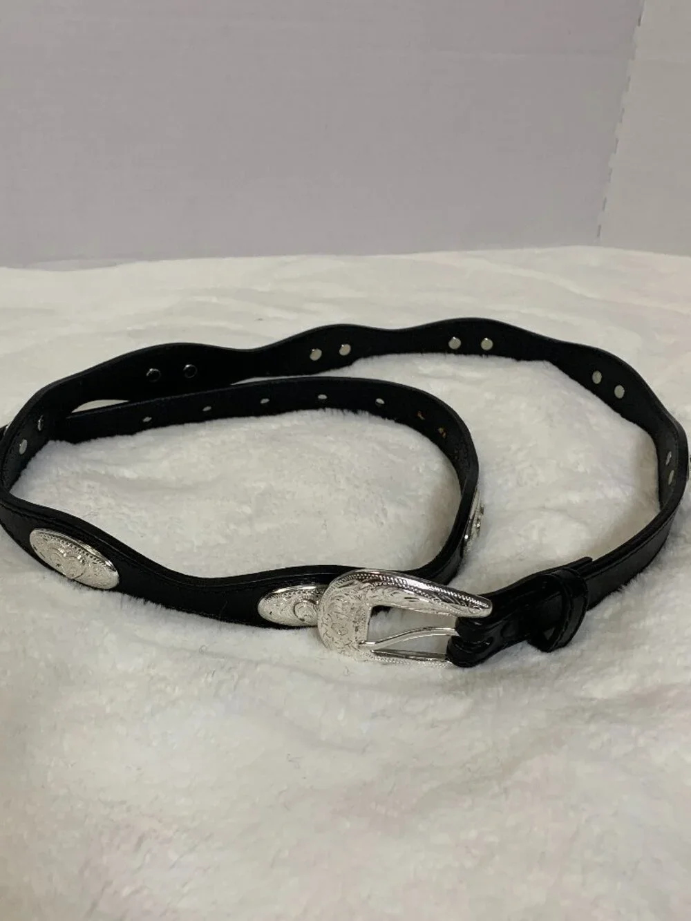 Women's 36 SILVER CREEK CLASSICS Black Western Leather Concho Belt & Buckle